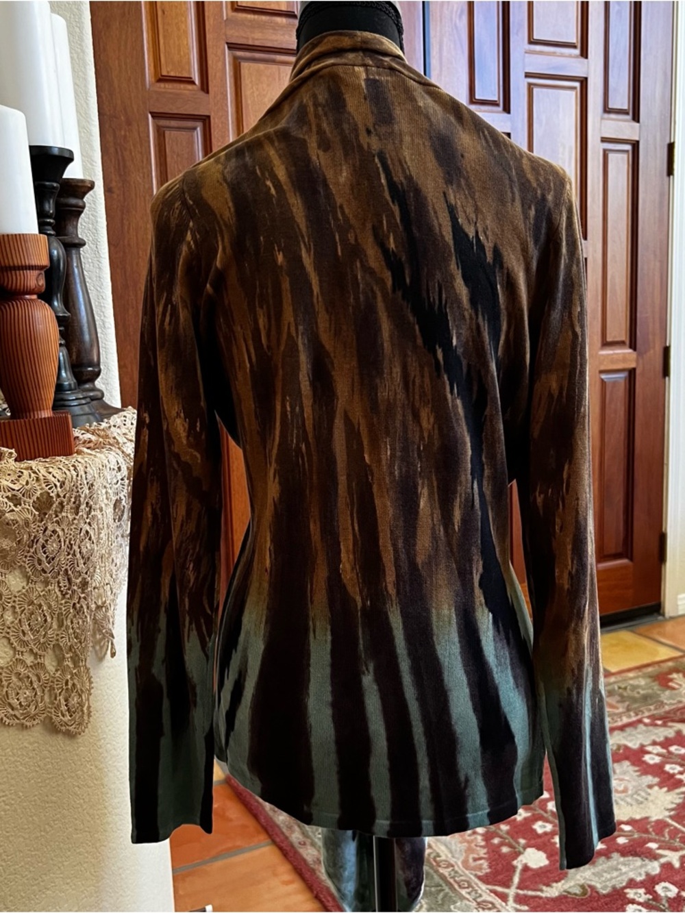 Adore Large Long Cardigan Knit Art To Wear Long Sleeve Open Front Painted - Picture 7 of 9